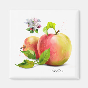 Apples, flowers and splashes magnet