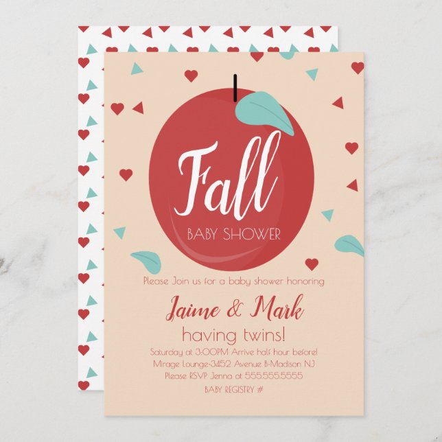 Apples Hearts Confetti Fall Baby Shower  Invitation (Front/Back)