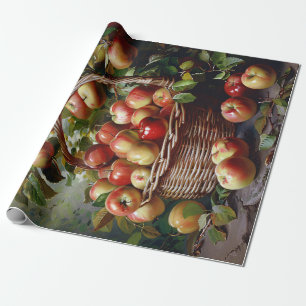 Apples in a Basket Still Life Painting Decoupage Wrapping Paper
