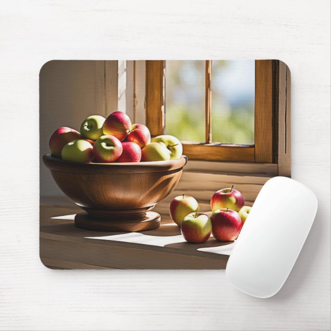 Apples In A Wooden Bowl Mouse Mat (With Mouse)