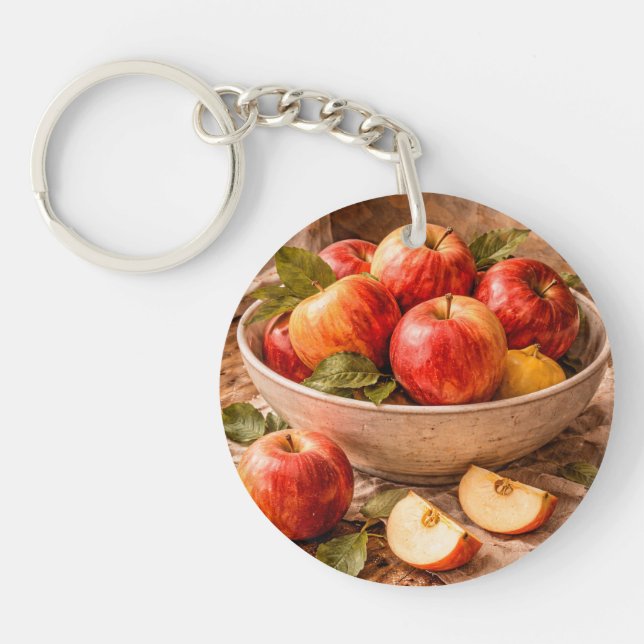 Apples in Rustic Bowl a Classic Still Life Key Ring (Front)