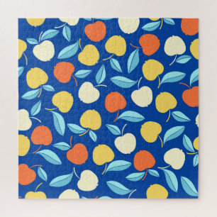 Apples leaves, blue background, seamless pattern. jigsaw puzzle
