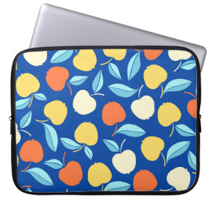 Apples leaves, blue background, seamless pattern. laptop sleeve