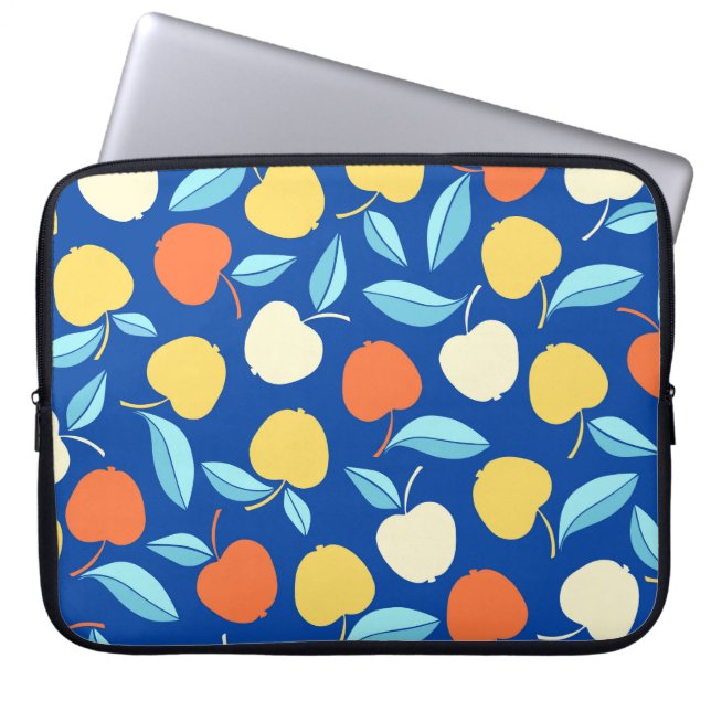 Apples leaves, blue background, seamless pattern. laptop sleeve (Front)