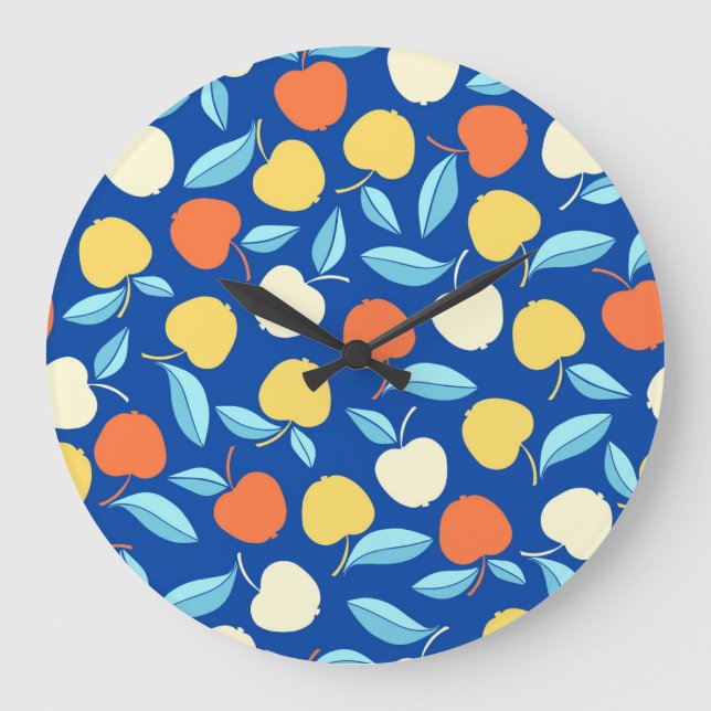 Apples leaves, blue background, seamless pattern. large clock (Front)