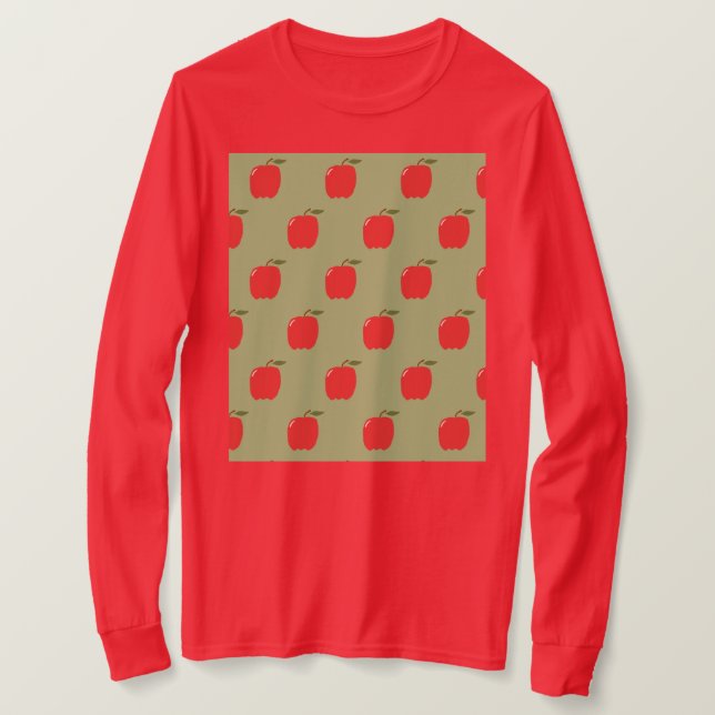 Apples Long Sleeve T-Shirt (Sage Green & Red) (Design Front)