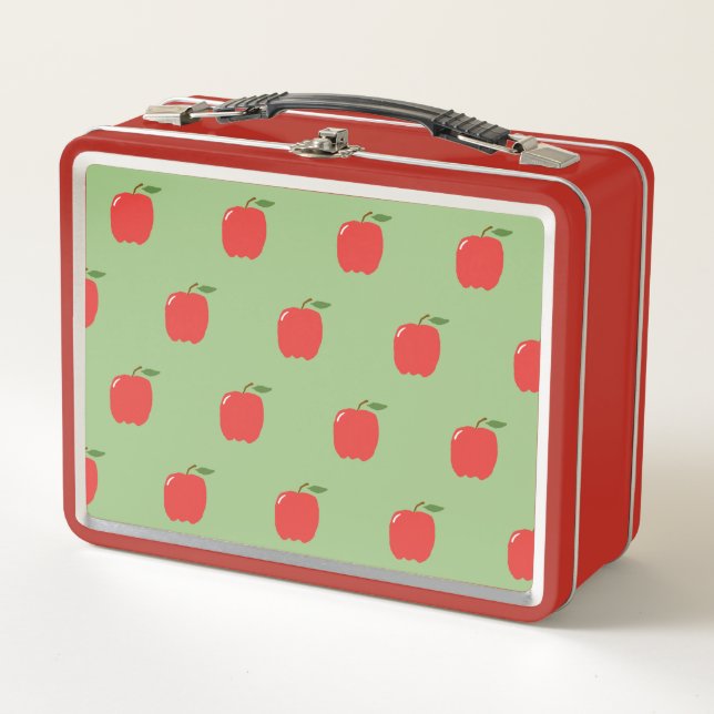 Apples Metal Lunchbox (Sage Green & Red) (Front)
