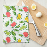 Apples Oranges and Pears Fruit Pattern Tea Towel<br><div class="desc">Modern illustrated fruit pattern on white.</div>