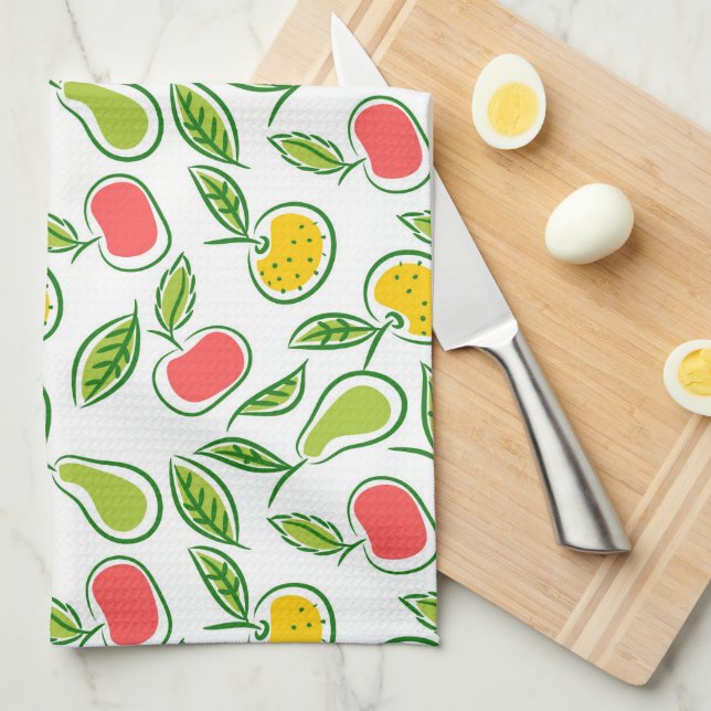 Apples Oranges and Pears Fruit Pattern Tea Towel (Quarter Fold)