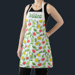 Apples Oranges Pears Fruit Pattern Personalised Apron<br><div class="desc">Modern illustrated fruit pattern on white.</div>