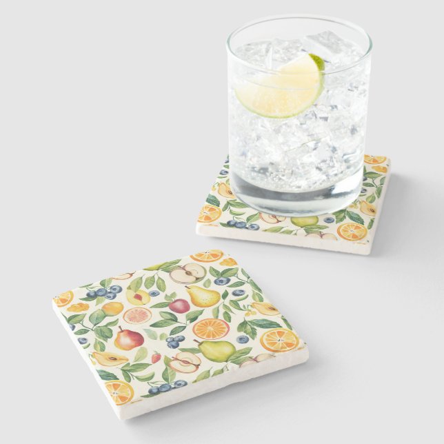 Apples Pears Blueberries Oranges Fruits Stone Coaster (Side)