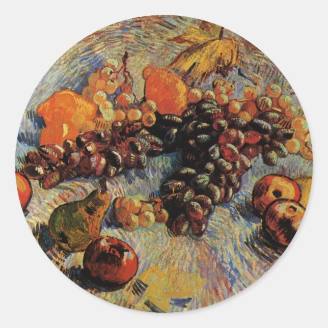 Apples, Pears, Lemons, Grapes by Vincent van Gogh Classic Round Sticker (Front)