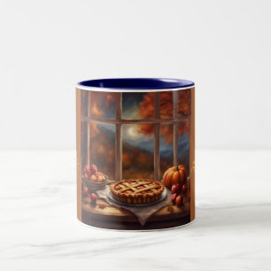 Apples Pumpkins and Pie in the window custom Two-Tone Coffee Mug