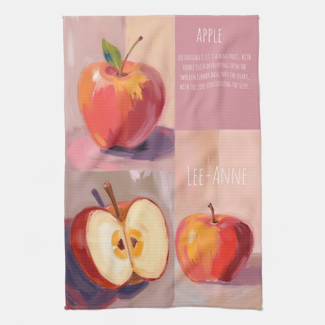 Apples watercolor on textured background tea towel (Vertical)