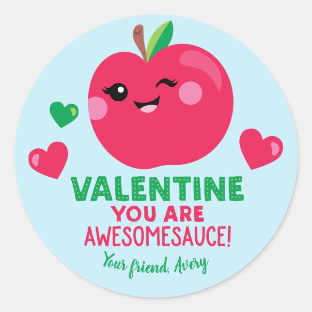 Applesauce Valentine's Day Stickers for Kids (Front)