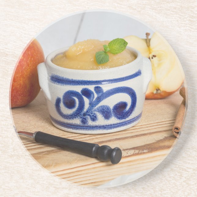 Applesauce with cinnamon in stoneware bowl coaster (Front)