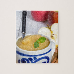 Applesauce with cinnamon in stoneware bowl jigsaw puzzle