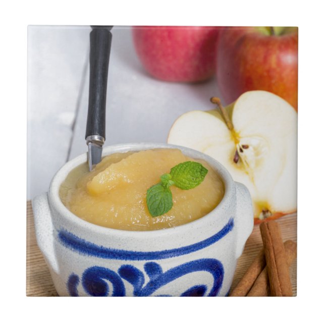Applesauce with cinnamon in stoneware bowl tile (Front)