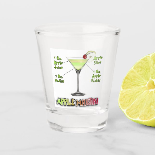 Appletini aka Apple Martini Cocktail Recipe Art Shot Glass (Front)