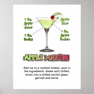 Appletini - Apple Martini Cocktail Recipe 16"x20" Poster