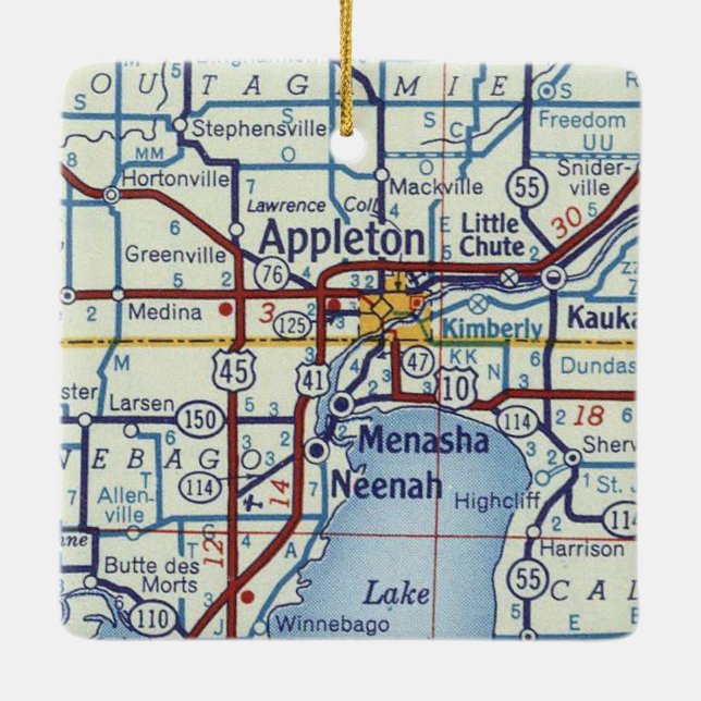 Appleton WI Vintage Map Ceramic Ornament (Back)