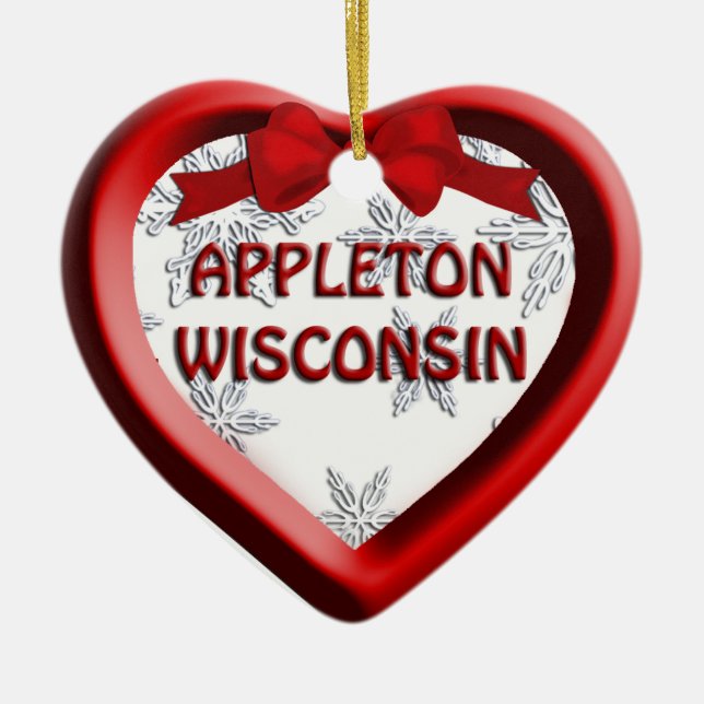 Appleton Wisconsin Heart Christmas Ornament (Front)