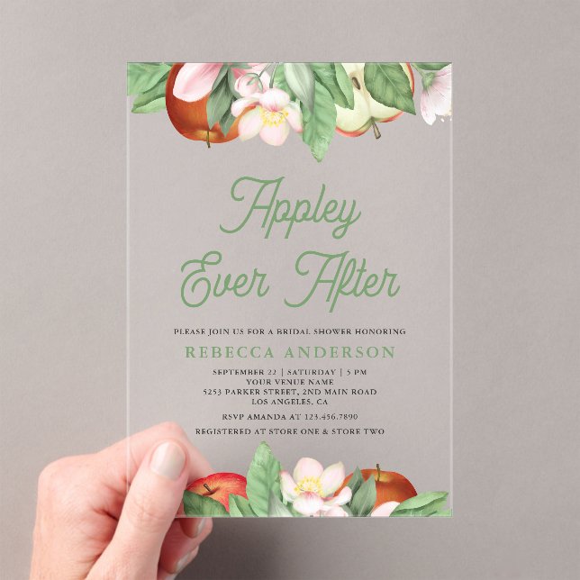 Appley Ever After Apple Bridal Shower Acrylic Invitations (Insitu (Handheld))
