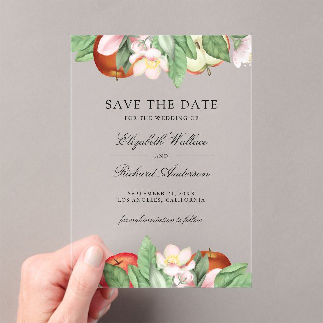 Appley Ever After Apple Wedding Save the Date Acrylic Invitations (Insitu (Handheld))
