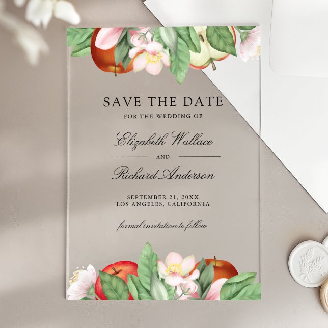Appley Ever After Apple Wedding Save the Date Acrylic Invitations (Creator Uploaded)