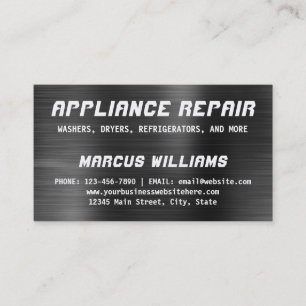 Appliance Repair Dark Grey Faux Metallic Steel Business Card