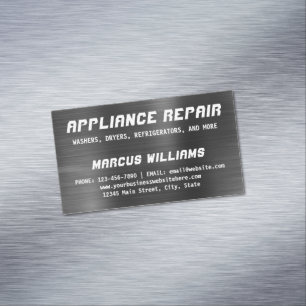 Appliance Repair Dark Grey Faux Metallic Steel Magnetic Business Card