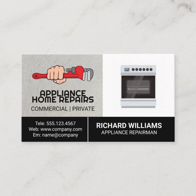 Appliance Repair Home Services | Hand Wrench Logo Business Card (Front)
