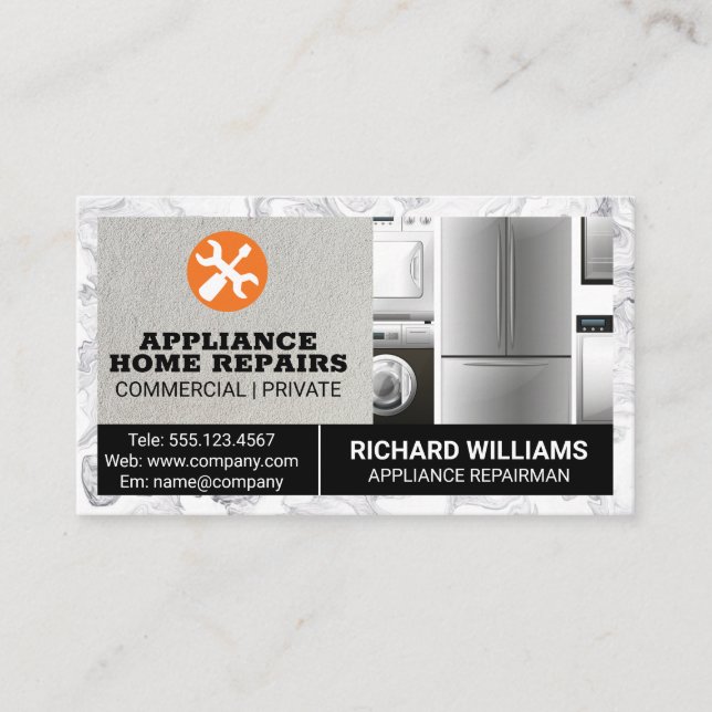 Appliance Repair Home Services | Marble Border Business Card (Front)