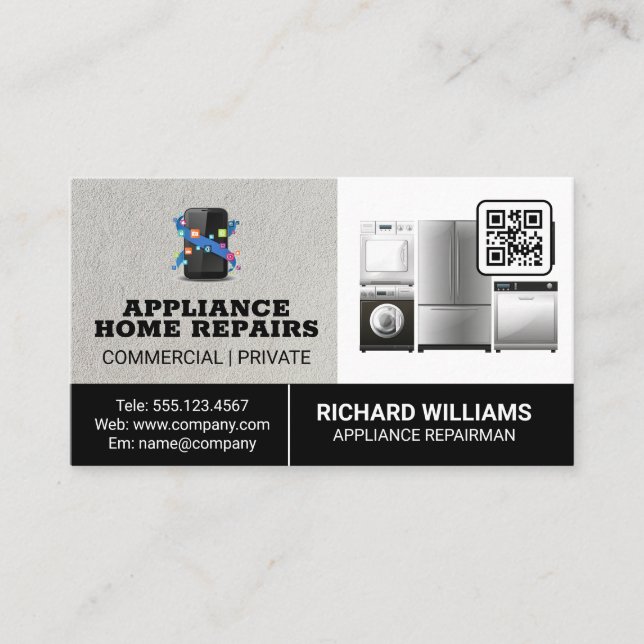 Appliance Repair Home Services | Qr Code Business Card (Front)