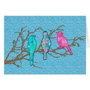 Applique Birds on a Branch, Sky Blue Multi