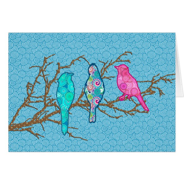 Applique Birds on a Branch, Sky Blue Multi (Front Horizontal)