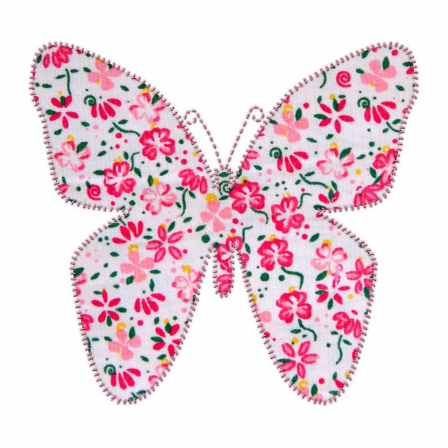 Applique fabric butterfly floral pink standing photo sculpture (Front)