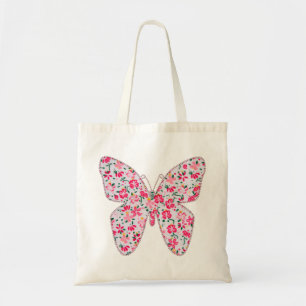 Applique fabric butterfly floral pink tote bag