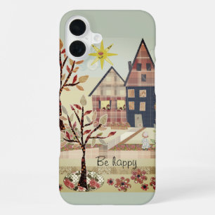 Applique, houses, village, patchwork, quilting, fl iPhone 16 plus case