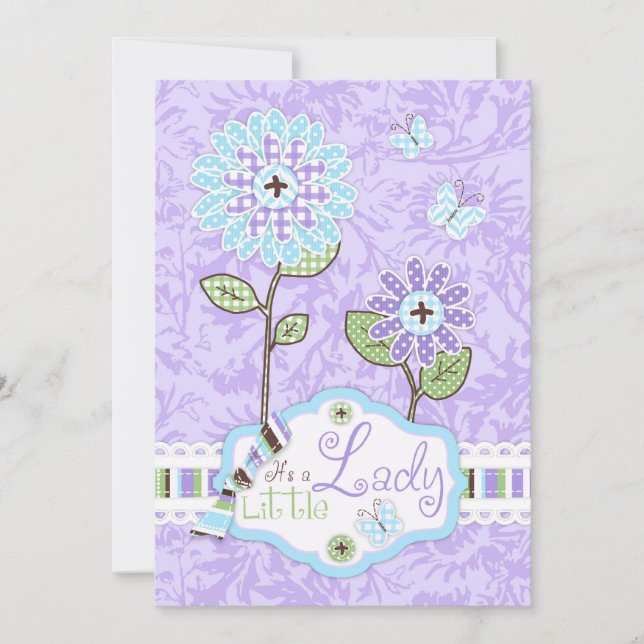 Applique-look Flower Baby Shower Invite A7-IRIS (Front)