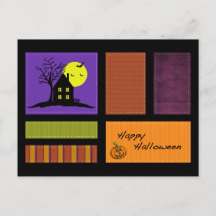 Applique Style Haunted House Halloween Postcard