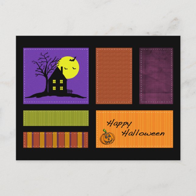 Applique Style Haunted House Halloween Postcard (Front)