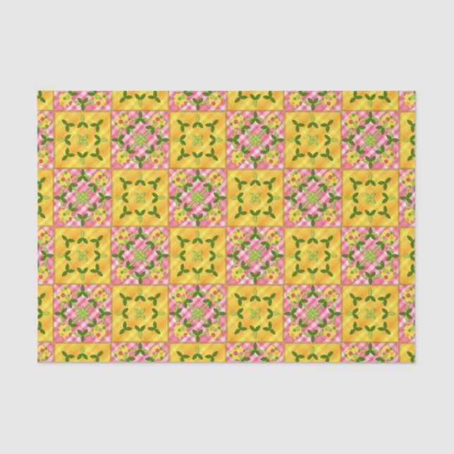Applique Tulip Quilt-YELLOW-PINK-TISSUE WRAP PAPER (Front)