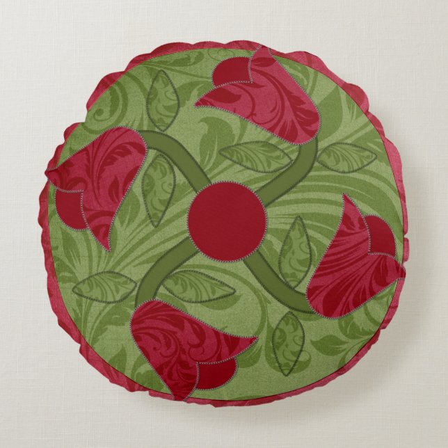 Applique Tulip Twist Round Pillow (Front)