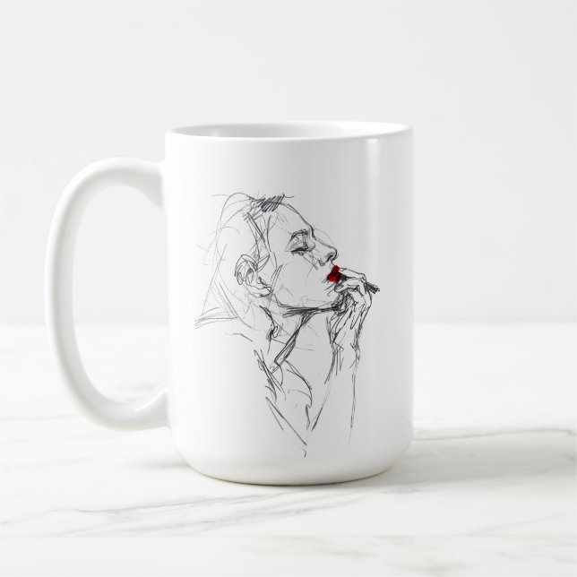 Applying Red Lipstick Coffee Mug (Left)