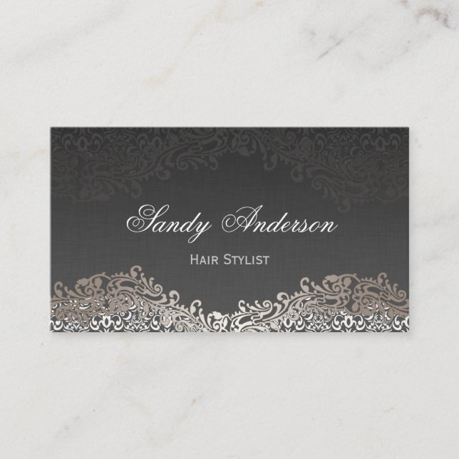 Appointment Card - Elegant Vintage Silver Damask (Front)