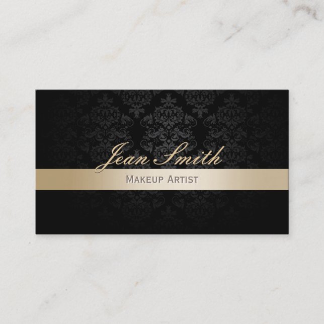 Appointment Card Gold Striped Damask Makeup Artist (Front)