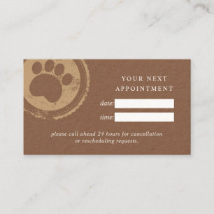 Appointment card groomer brown paper paw stamp