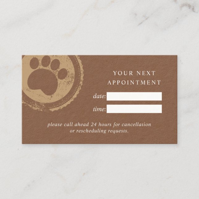 Appointment card groomer brown paper paw stamp (Front)