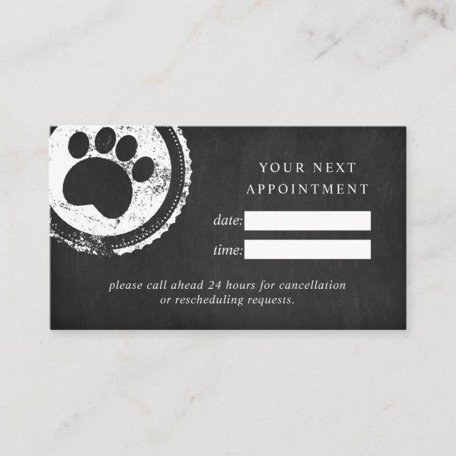Appointment card groomer chalkboard paw stamp (Front)
